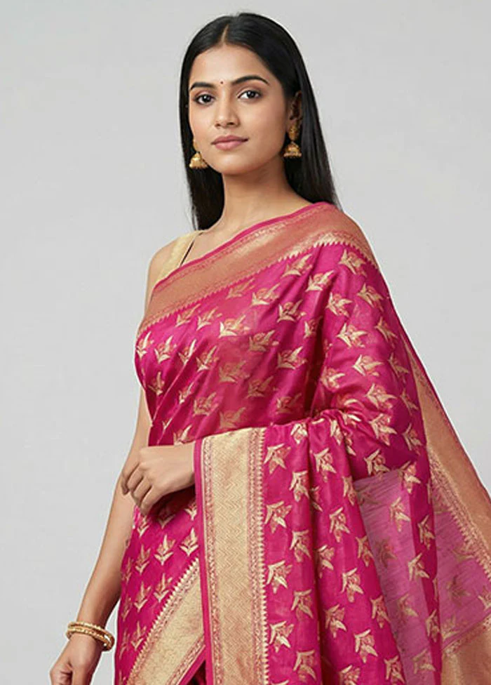 Pink Kora Silk Saree With Blouse Piece - Image 2