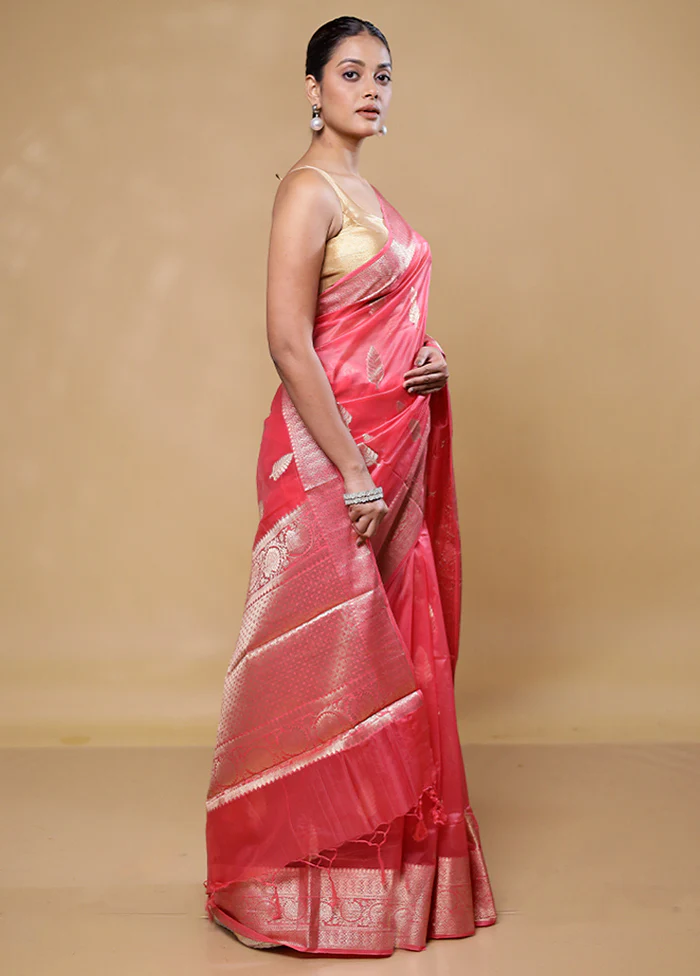Pink Kora Silk Saree With Blouse Piece - Image 4