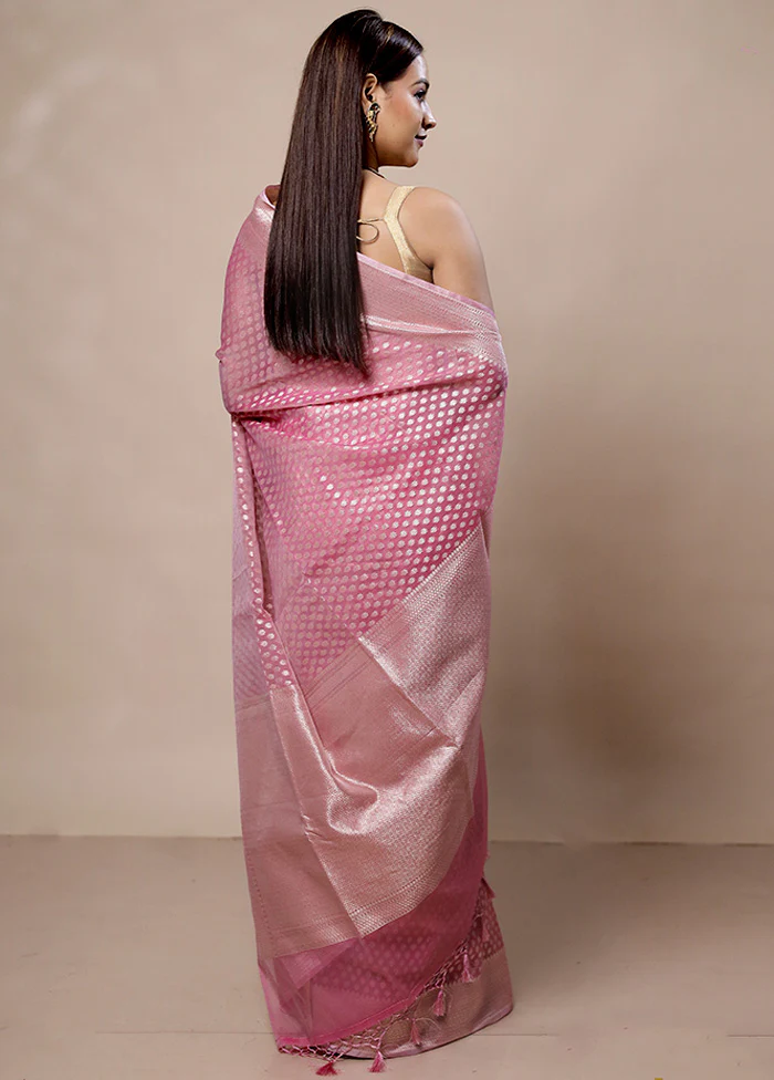 Pink Kora Silk Saree With Blouse Piece - Image 3