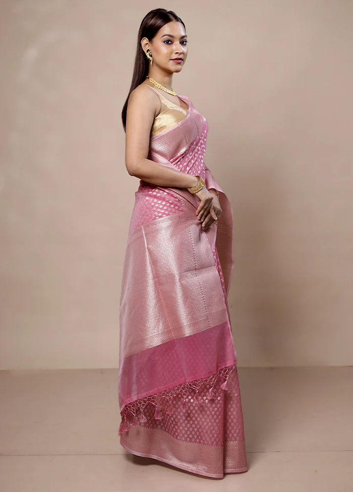 Pink Kora Silk Saree With Blouse Piece - Image 4
