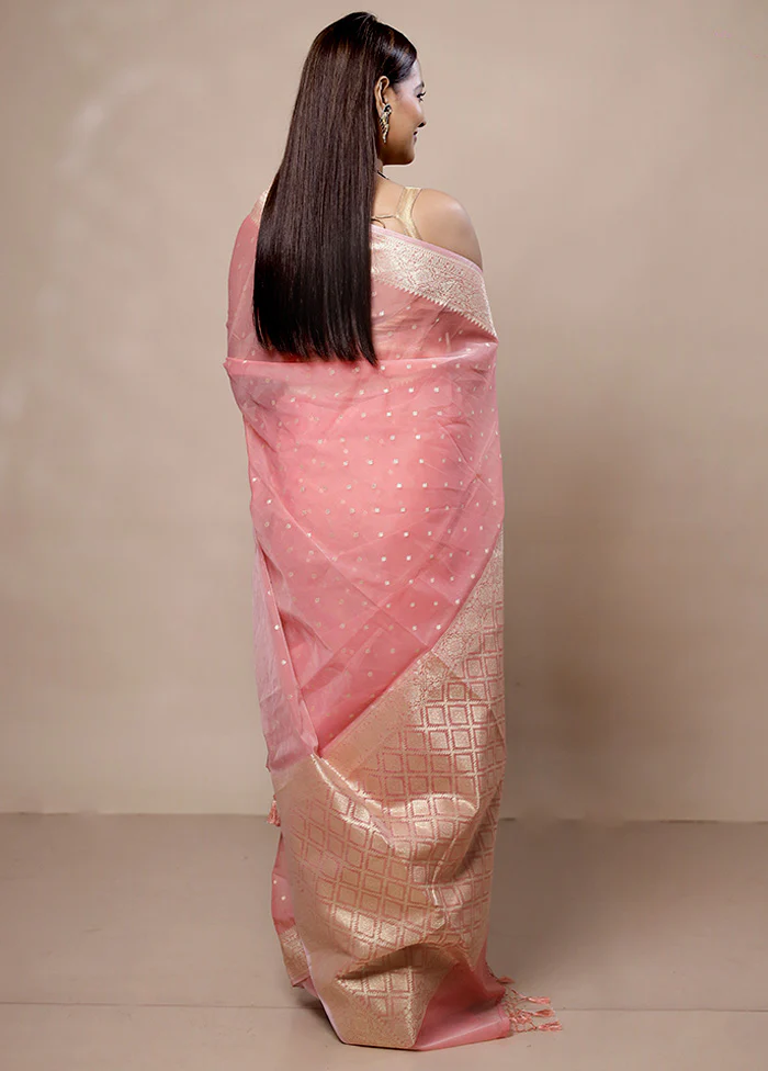 Pink Kora Silk Saree With Blouse Piece - Image 3