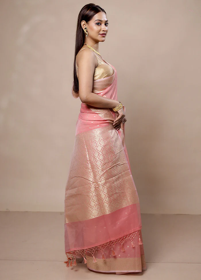 Pink Kora Silk Saree With Blouse Piece - Image 4