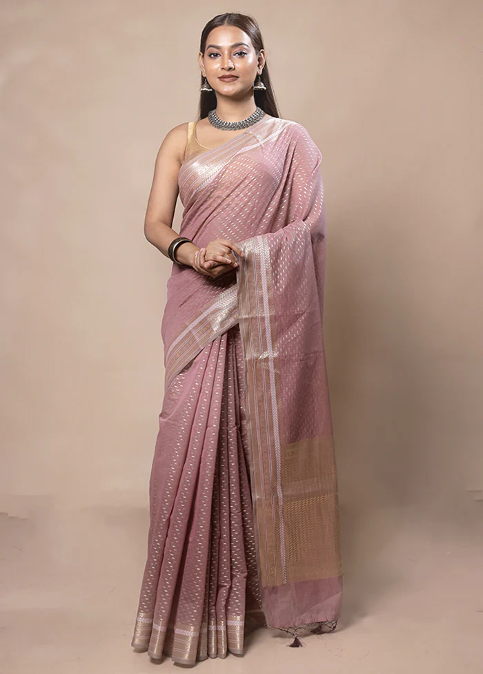 Pink Kora Silk Saree With Blouse Piece - Image 2