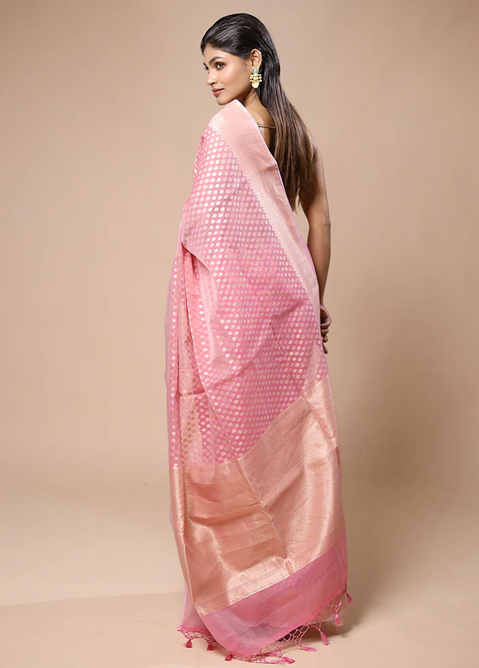 Pink Kora Silk Saree With Blouse Piece - Image 3