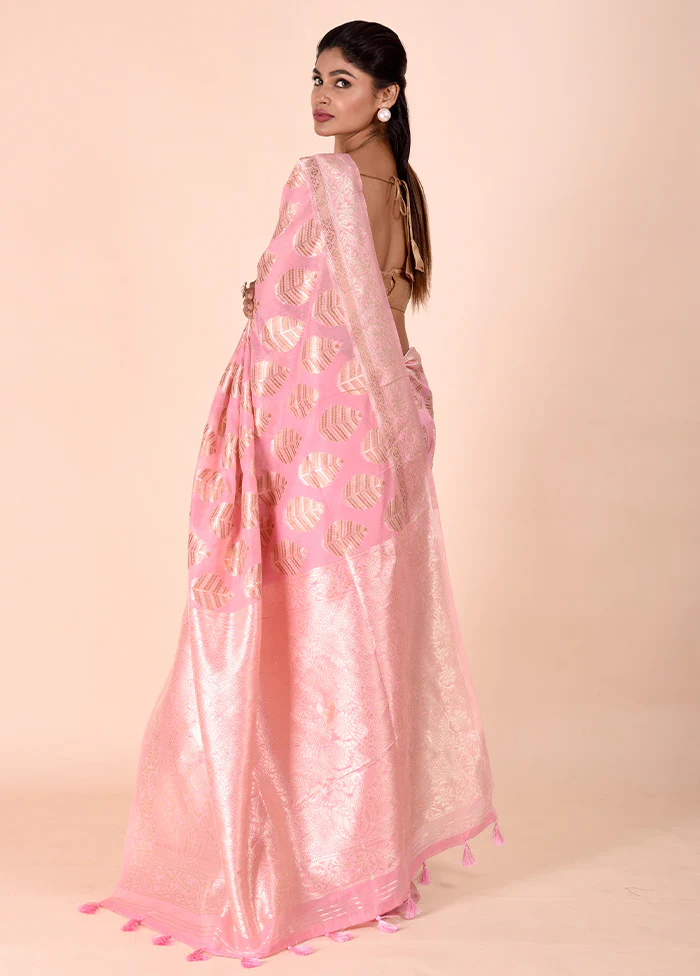 Pink Kora Silk Saree With Blouse Piece - Image 3
