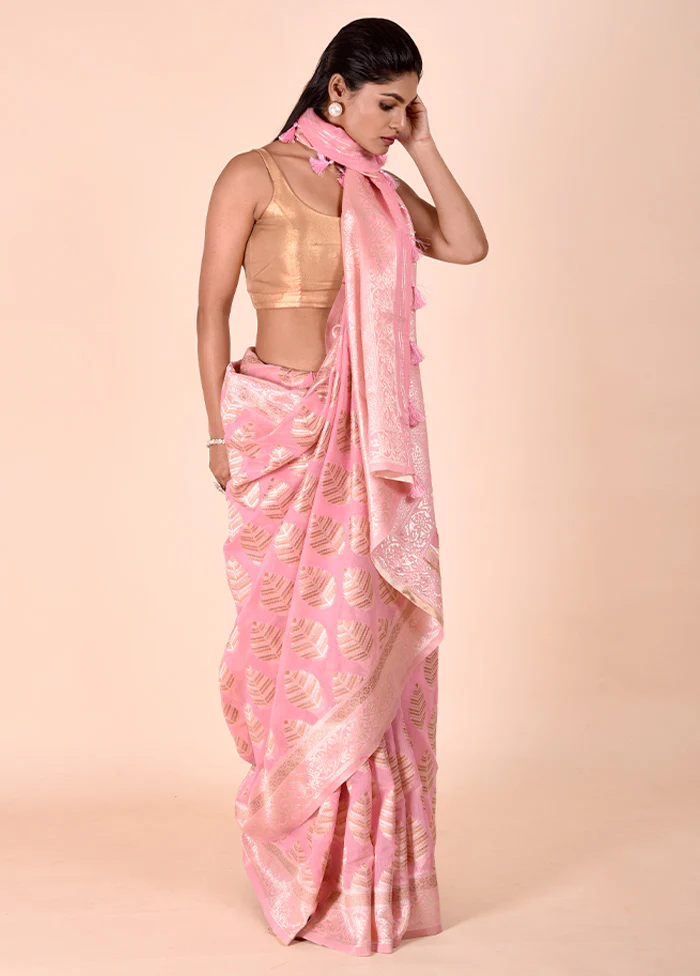 Pink Kora Silk Saree With Blouse Piece - Image 4