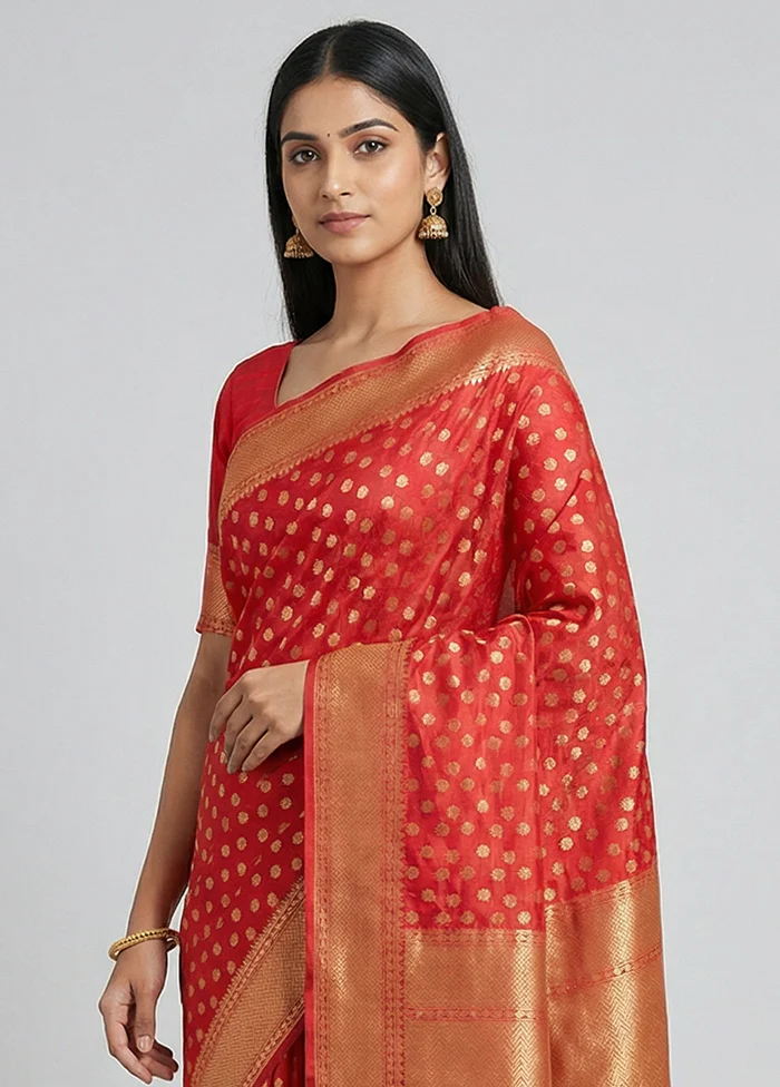 Pink Kora Silk Saree With Blouse Piece - Image 2