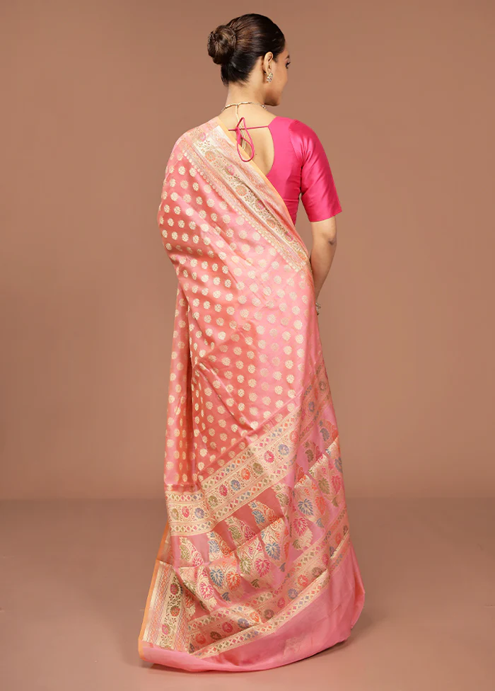 Pink Kora Silk Saree With Blouse Piece - Image 3