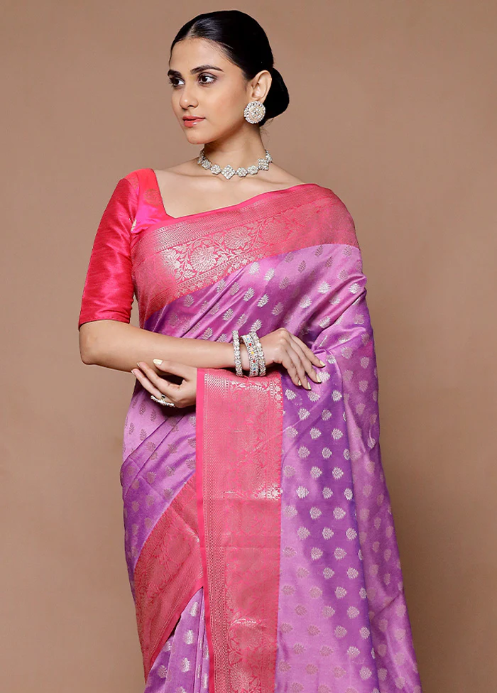 Pink Kora Silk Saree With Blouse Piece - Image 2