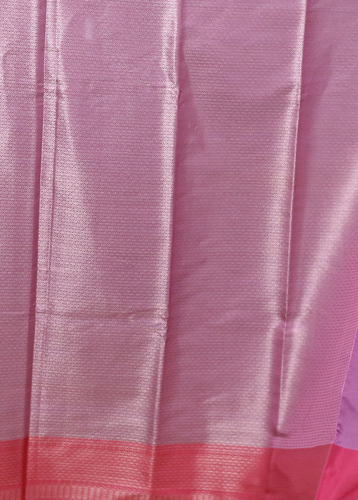 Pink Kora Silk Saree With Blouse Piece - Image 5