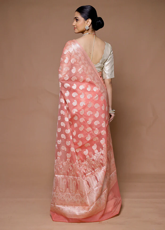 Pink Kora Silk Saree With Blouse Piece - Image 3