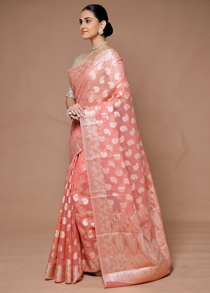 Pink Kora Silk Saree With Blouse Piece - Image 4