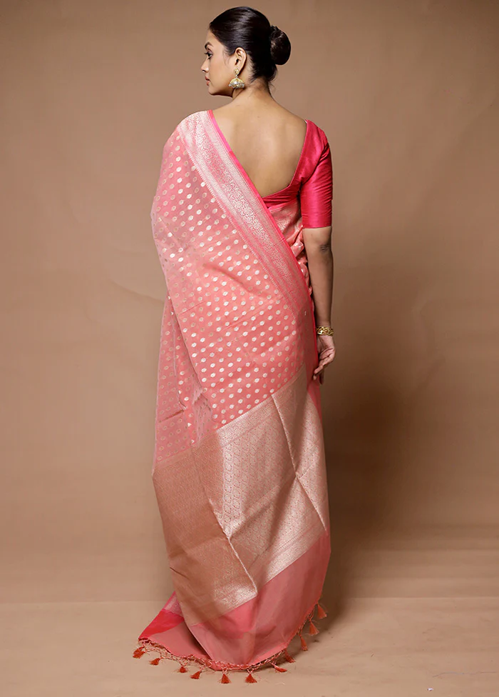 Pink Kora Silk Saree With Blouse Piece - Image 3