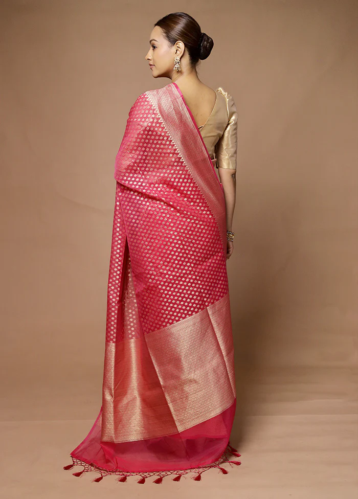 Pink Kora Silk Saree With Blouse Piece - Image 3