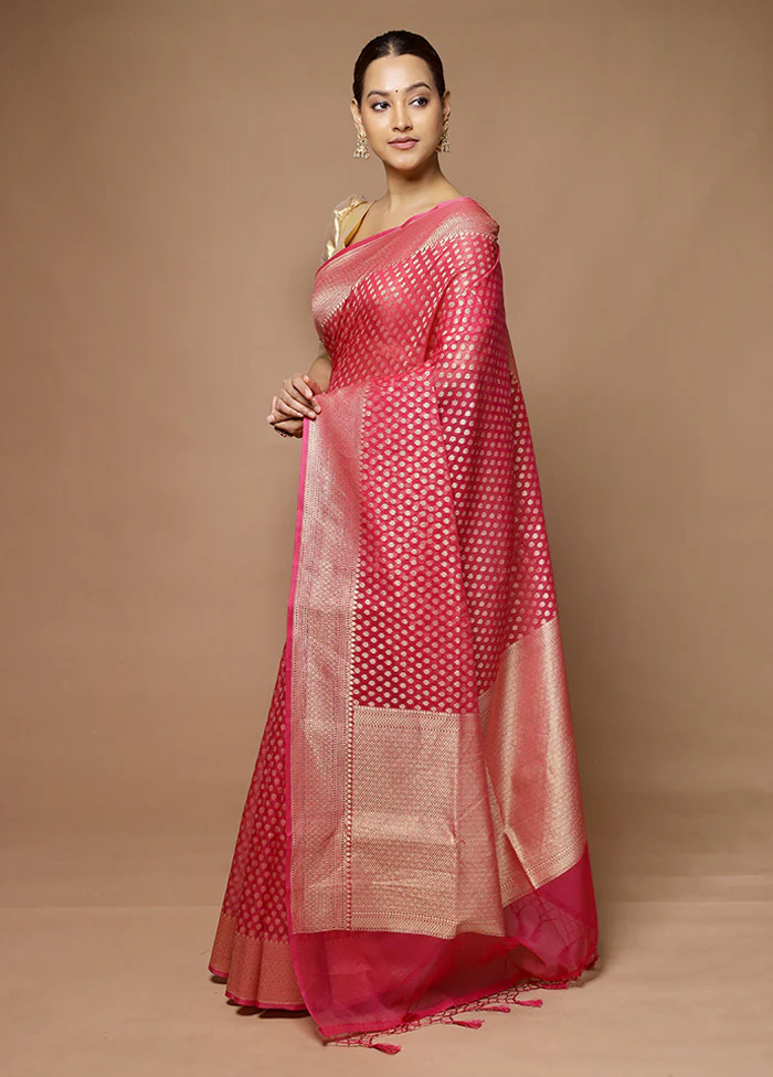 Pink Kora Silk Saree With Blouse Piece - Image 4