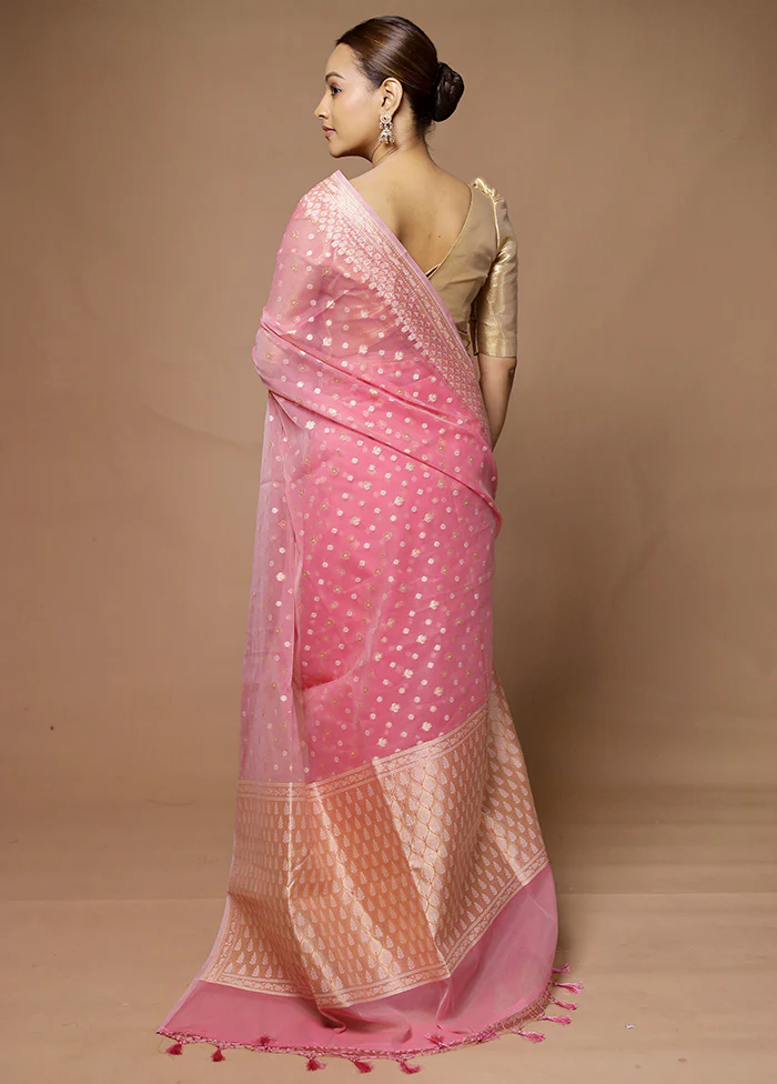 Pink Kora Silk Saree With Blouse Piece - Image 3