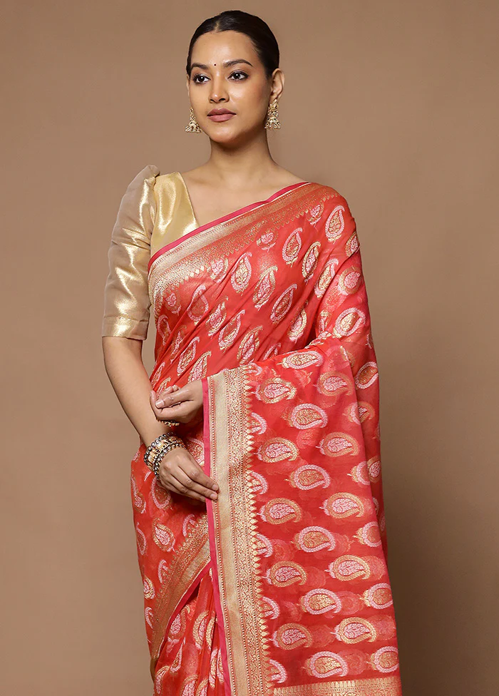 Pink Kora Silk Saree With Blouse Piece - Image 2