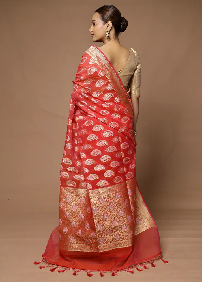 Pink Kora Silk Saree With Blouse Piece - Image 3
