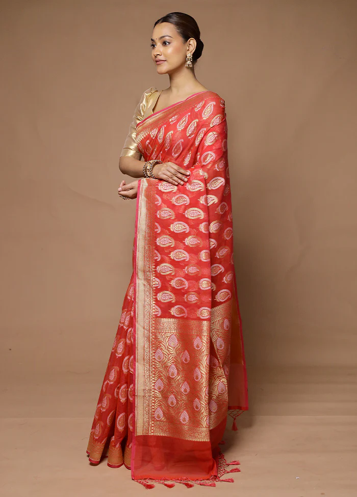 Pink Kora Silk Saree With Blouse Piece - Image 4