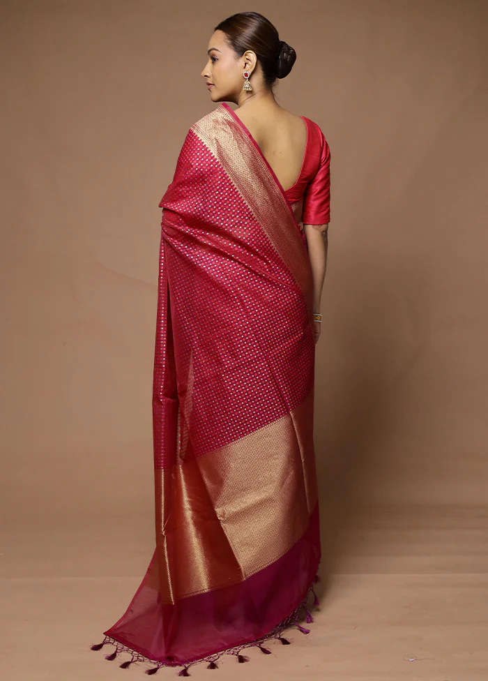 Pink Kora Silk Saree With Blouse Piece - Image 3