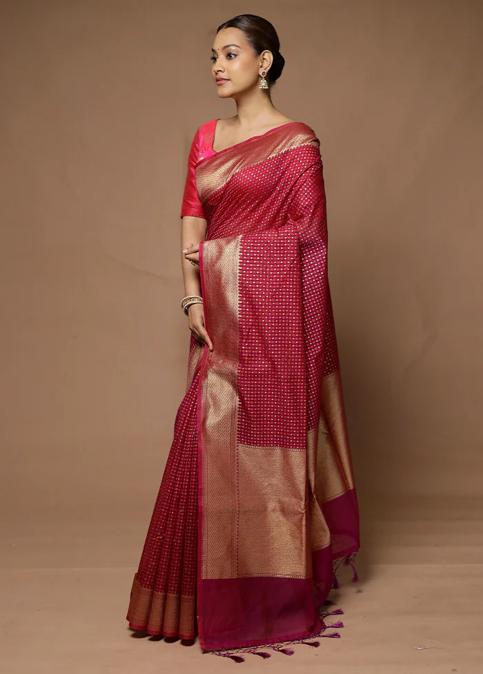 Pink Kora Silk Saree With Blouse Piece - Image 4