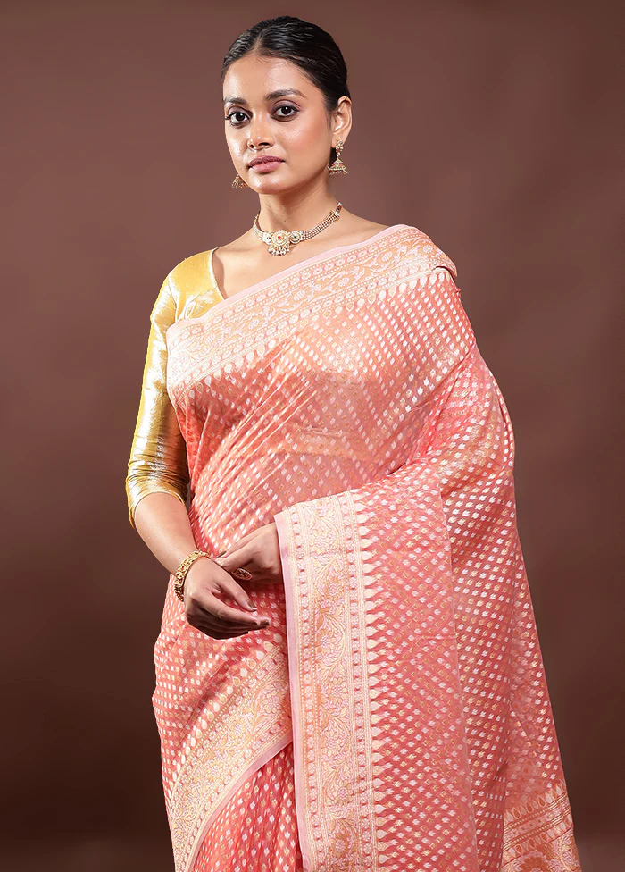 Pink Kora Silk Saree With Blouse Piece - Image 2