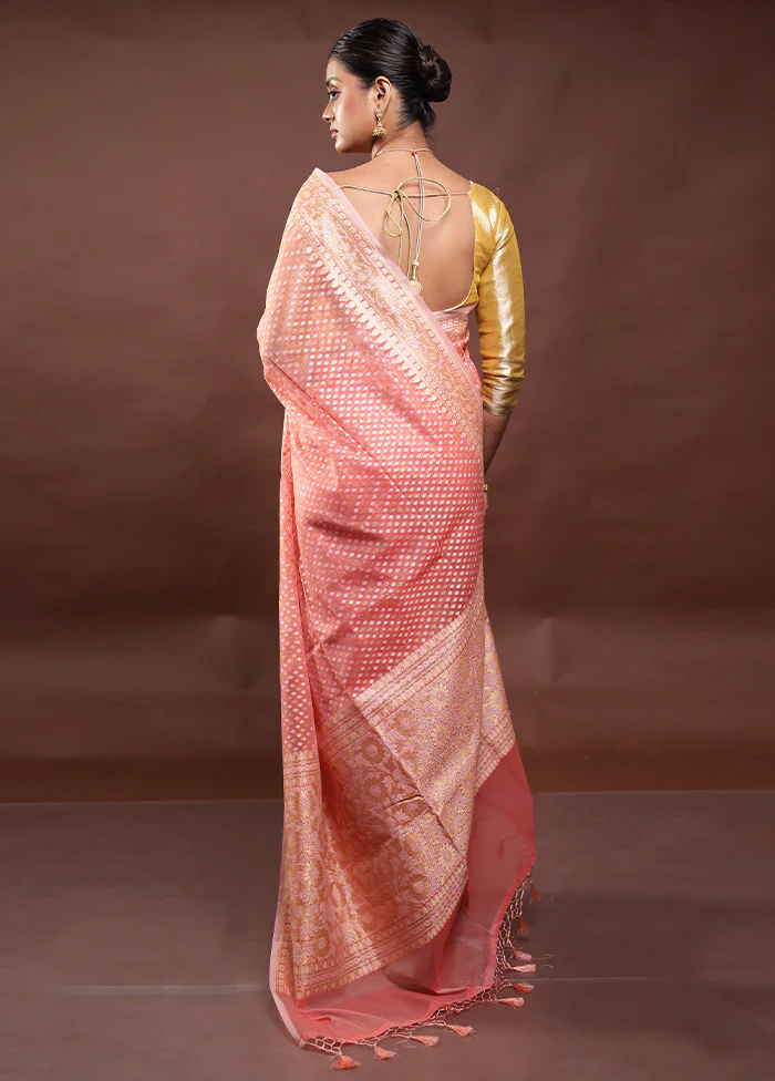 Pink Kora Silk Saree With Blouse Piece - Image 3