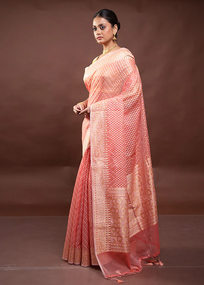 Pink Kora Silk Saree With Blouse Piece - Image 4