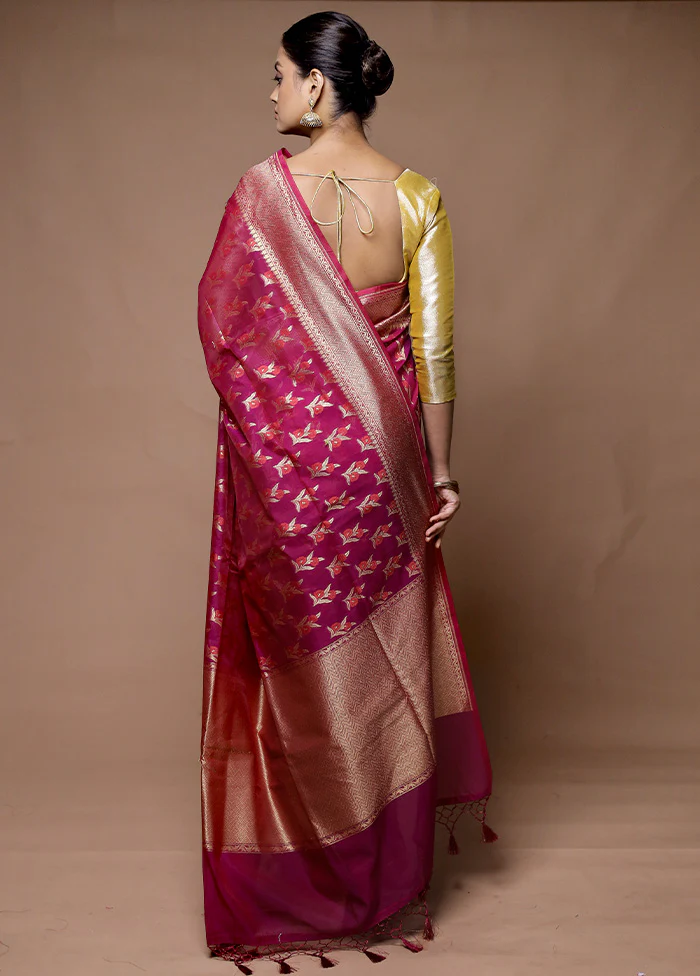 Pink Kora Silk Saree With Blouse Piece - Image 3