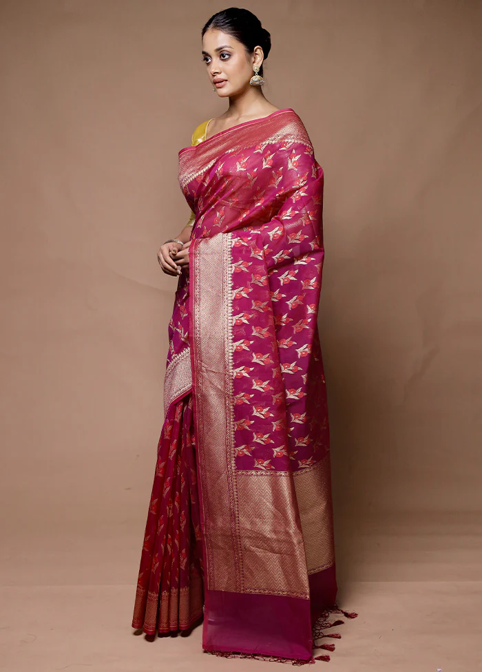 Pink Kora Silk Saree With Blouse Piece - Image 4