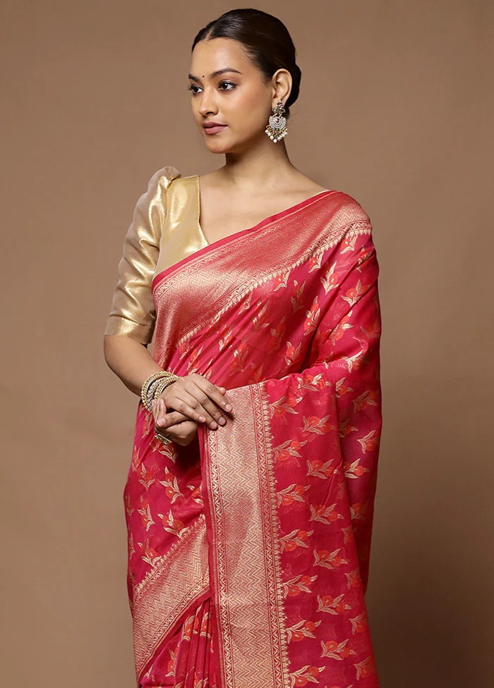 Pink Kora Silk Saree With Blouse Piece - Image 2