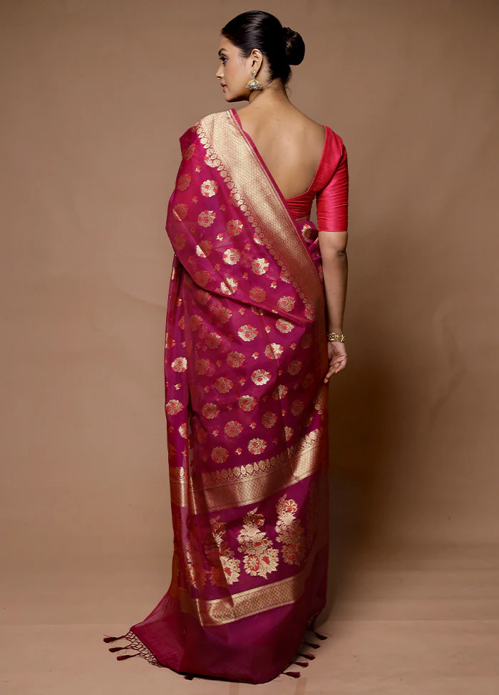 Pink Kora Silk Saree With Blouse Piece - Image 3