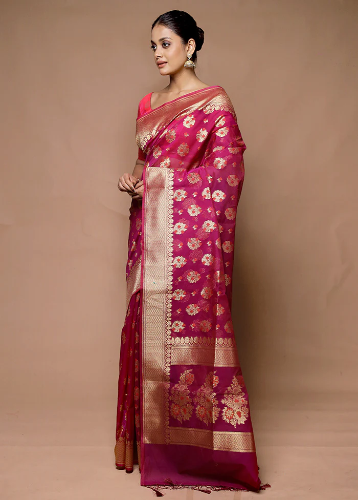 Pink Kora Silk Saree With Blouse Piece - Image 4