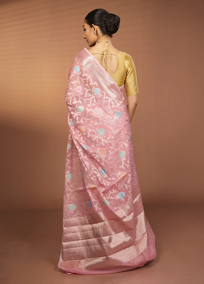 Pink Kora Silk Saree With Blouse Piece - Image 3