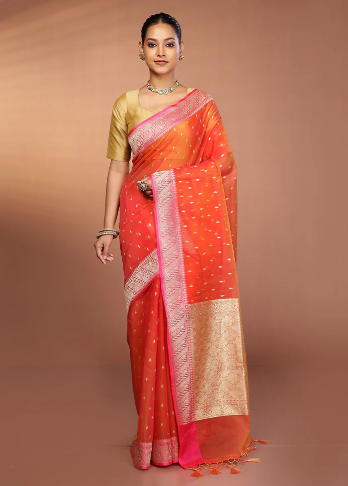 Pink Kora Silk Saree With Blouse Piece - Image 2