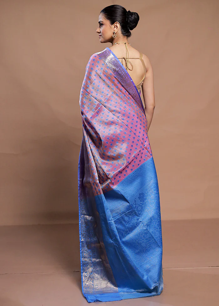 Pink Kora Silk Saree With Blouse Piece - Image 3