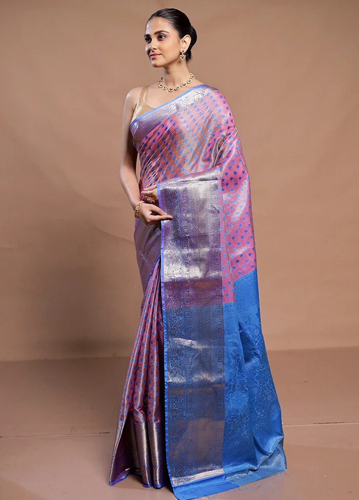 Pink Kora Silk Saree With Blouse Piece - Image 4