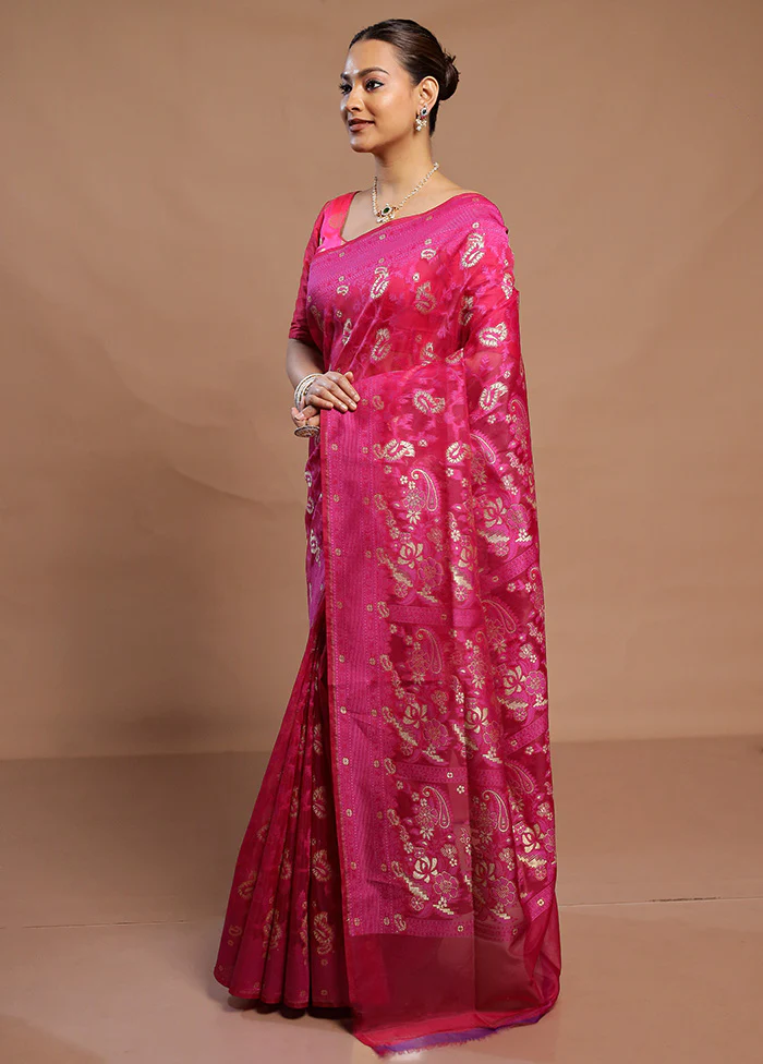 Pink Kora Silk Saree With Blouse Piece - Image 4