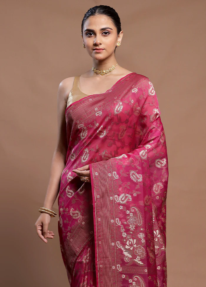 Pink Kora Silk Saree With Blouse Piece - Image 2
