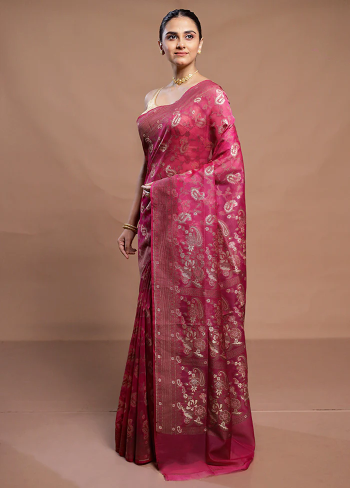 Pink Kora Silk Saree With Blouse Piece - Image 4