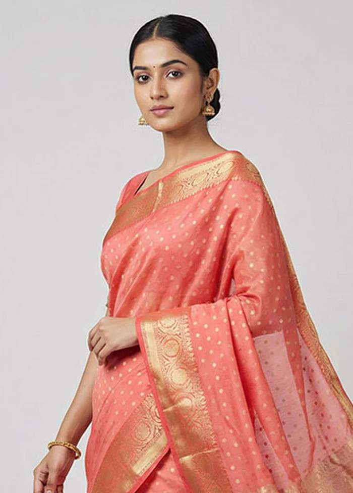 Pink Kora Silk Saree With Blouse Piece - Image 2
