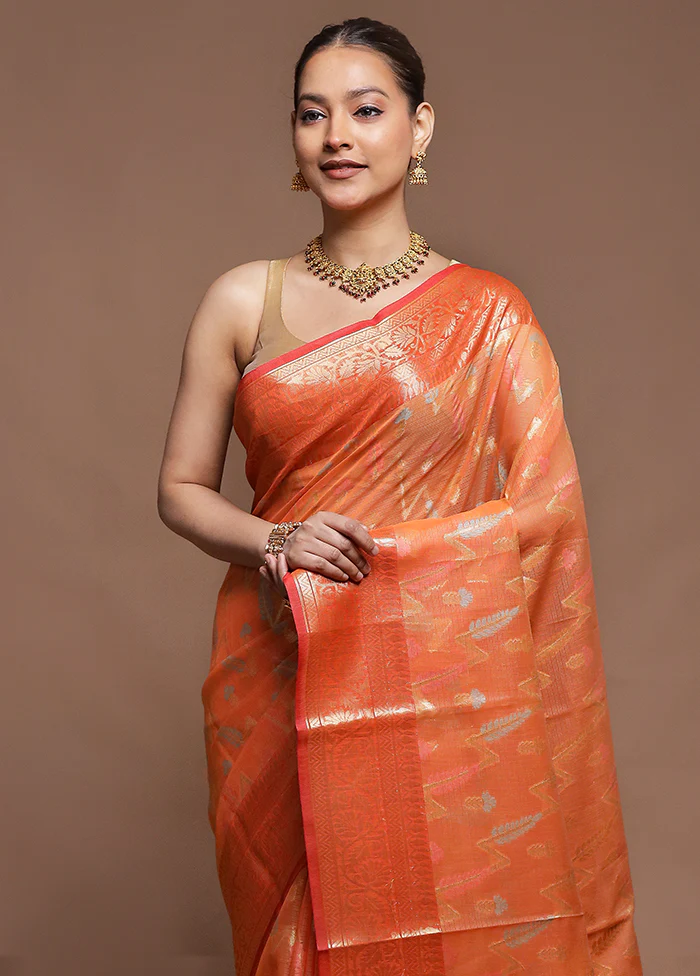 Pink Kora Silk Saree With Blouse Piece - Image 2