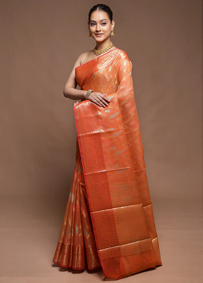 Pink Kora Silk Saree With Blouse Piece - Image 4