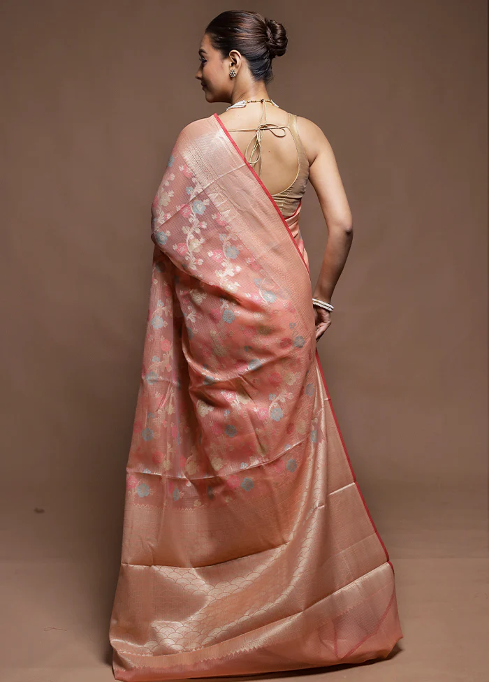 Pink Kora Silk Saree With Blouse Piece - Image 3
