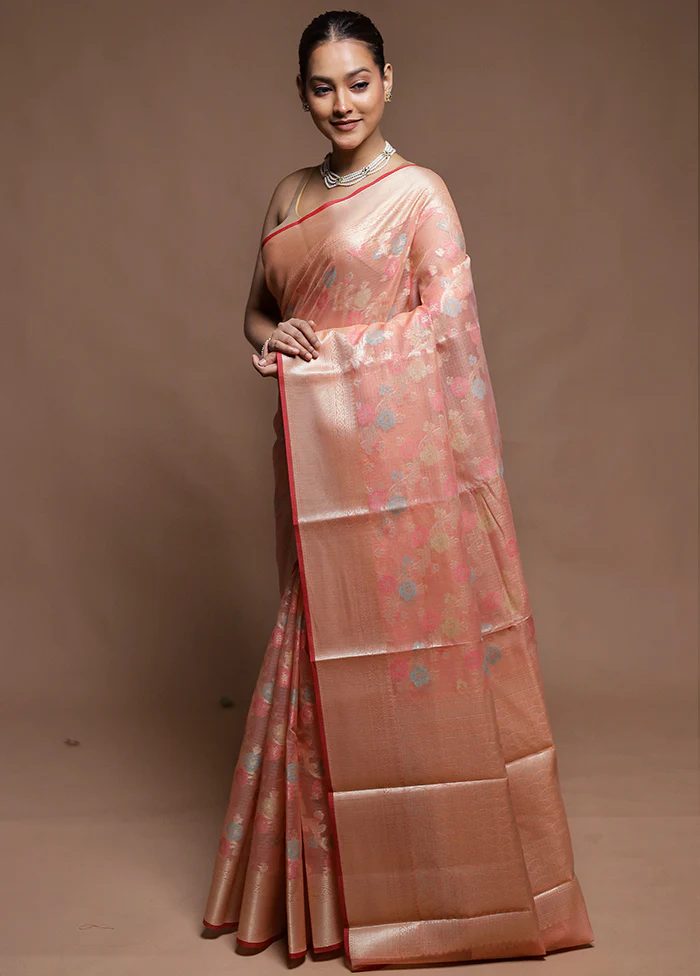 Pink Kora Silk Saree With Blouse Piece - Image 4