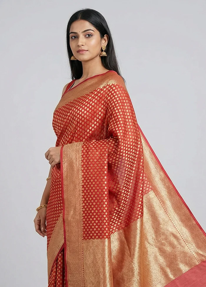 Pink Kora Silk Saree With Blouse Piece - Image 2
