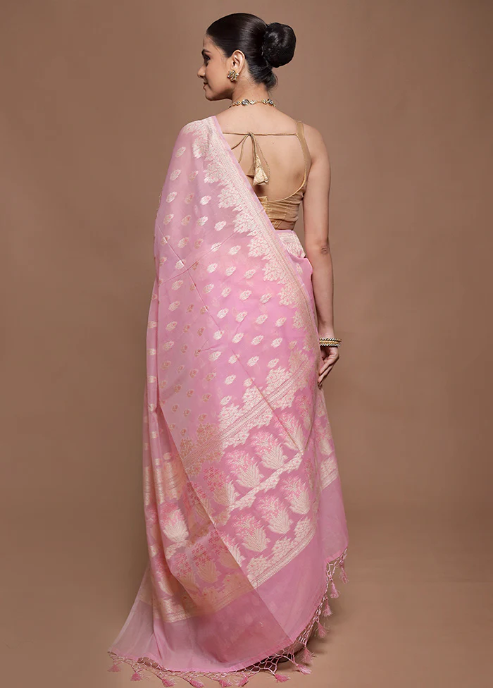 Pink Kora Silk Saree With Blouse Piece - Image 3
