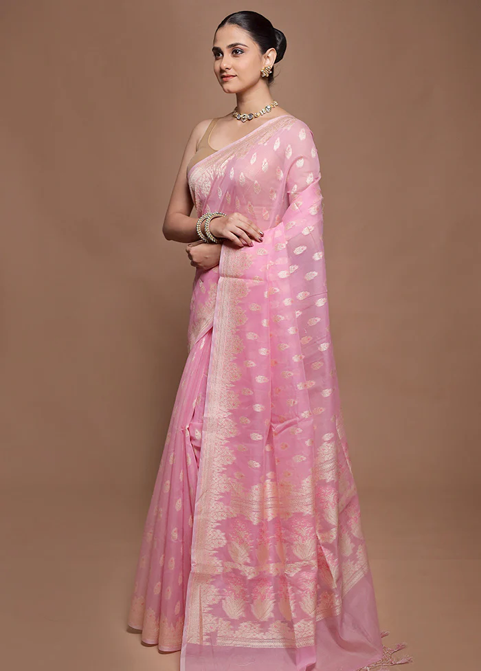 Pink Kora Silk Saree With Blouse Piece - Image 4
