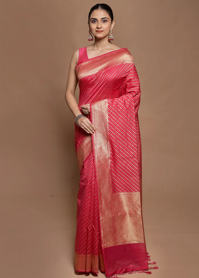 Pink Kora Silk Saree With Blouse Piece
