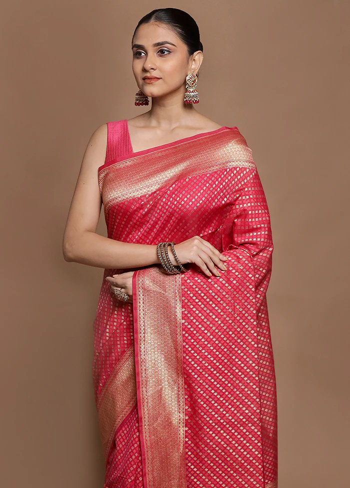 Pink Kora Silk Saree With Blouse Piece - Image 2